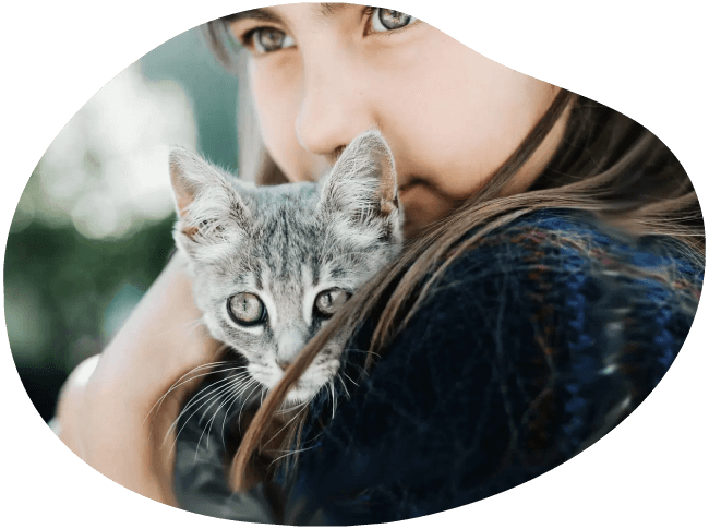 Mädchen hält Katze im Arm. Mädchen hält Katze im Arm.